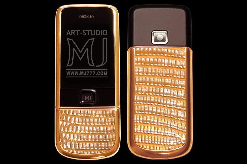 MJ - Nokia 8800 Arte Gold Limited Edition- V.I.P. Mobile Phone Iridium Case & Buttons, Gift Box from Mahogany & Ebony Incrusted Austrian Strass.