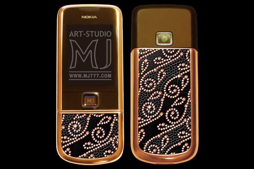 MJ - Nokia 8800 Arte Sapphire Swarovski - Gold AMG. Inlaid Crystal, Keyboard from Pink Solid Gold 750